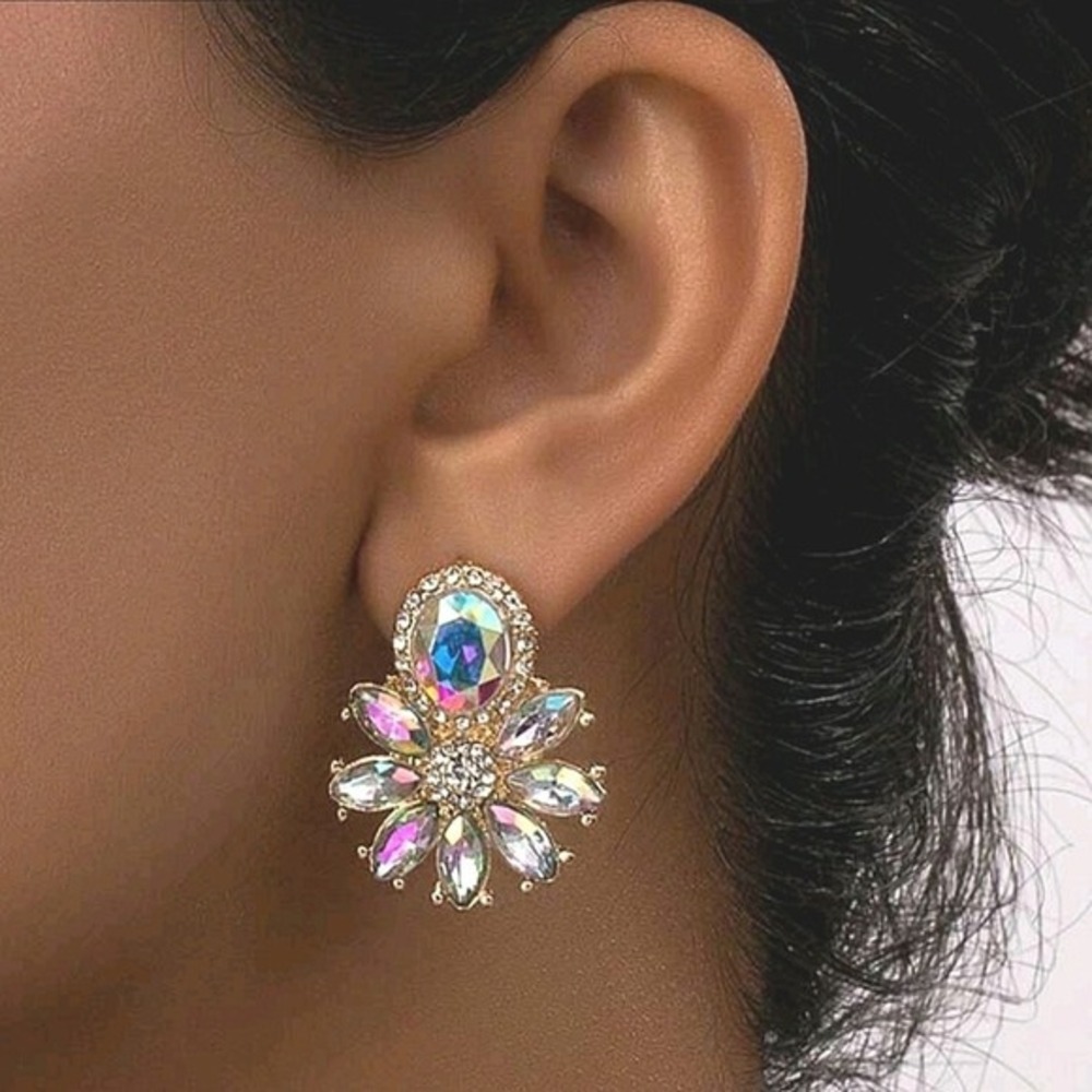 Gold Tone Crystal Rhinestone Statement Stud Earrings Formal Prom Wedding Guest💖